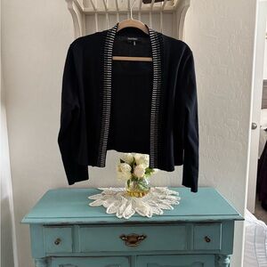 Ellen Tracy Black Open-Front Cardigan with Sequin Trim